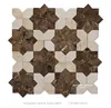 Polished Beige and Brown Flower Pattern Backsplash Wall Tile Marble Mosaic