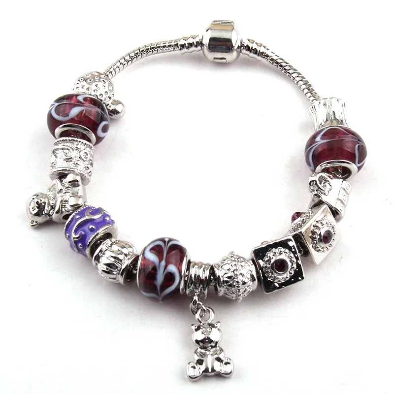 

Women Bracelet Fashion alloy animal Beads Epoxy Rhinestone bracelet Murano glass Metal Heart Charm bracelet