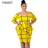 

2 Color New Sexy Clubwear Plus Size Dresses For Women With Sleeves Casual Office Ladies Bodycon Peplum Dress Knee Length E63041