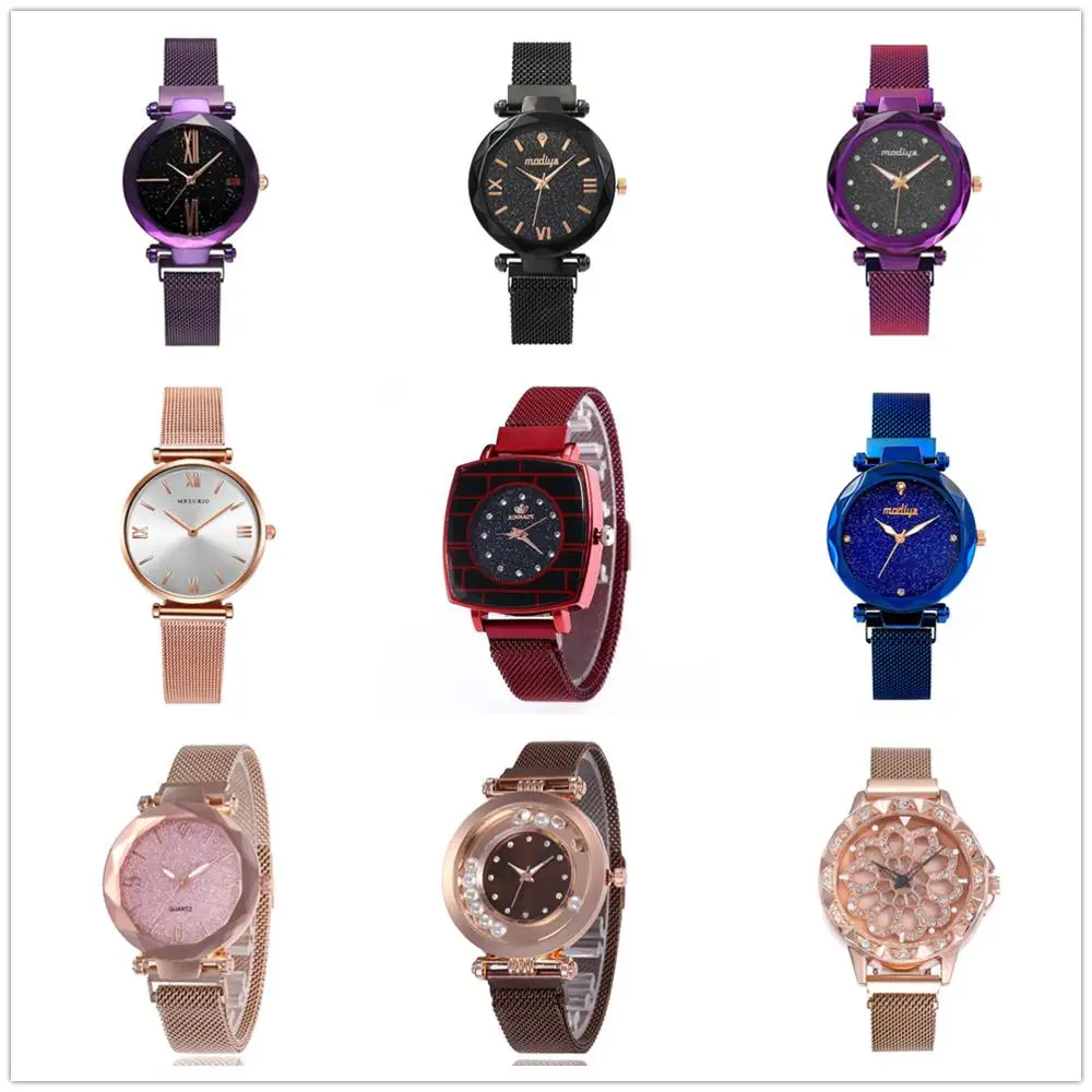 

Hot Selling Women Starry Sky Luxury Rose Gold Release Mesh Bracelet Magnetic Strap Wrist Watch Ladies YW02