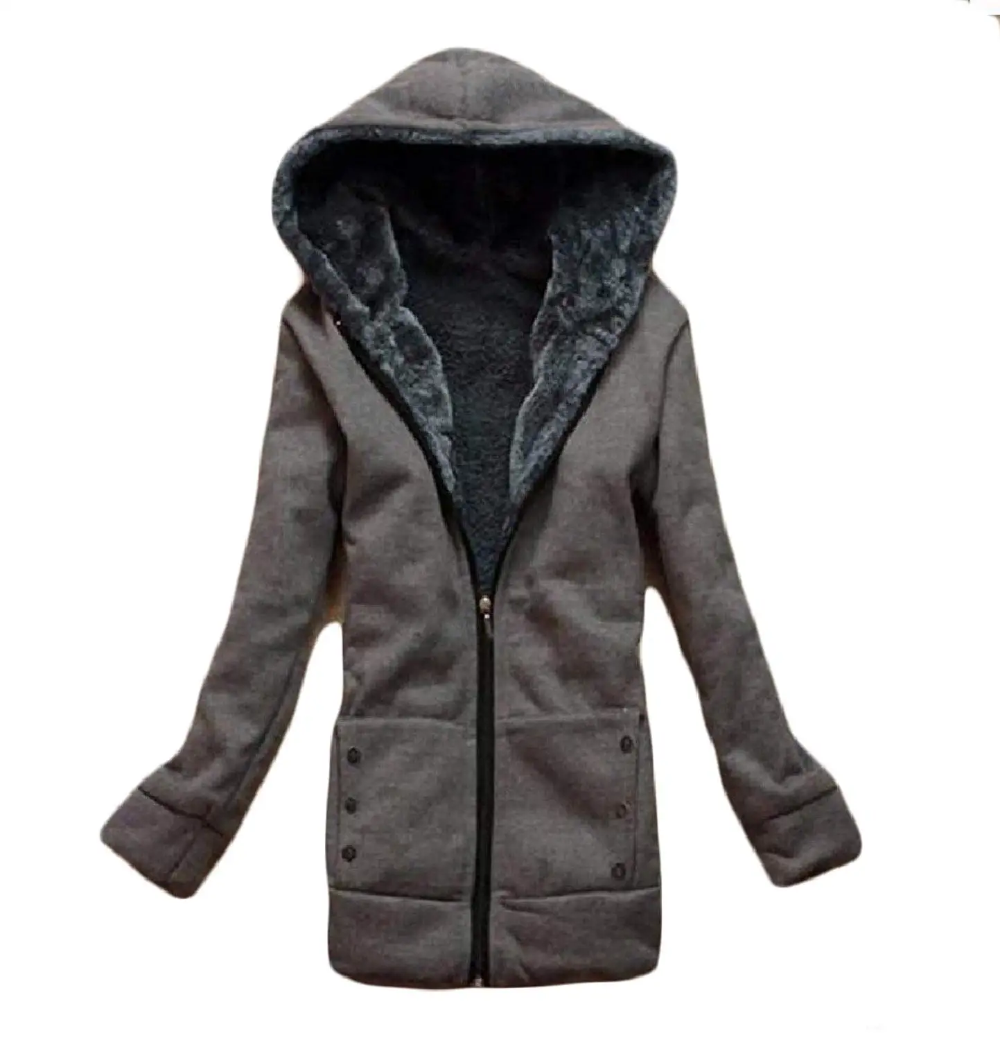 Winwinus Mens Warm Solid Pocket Thickened Zip Hoodie Velvet Down Jacket
