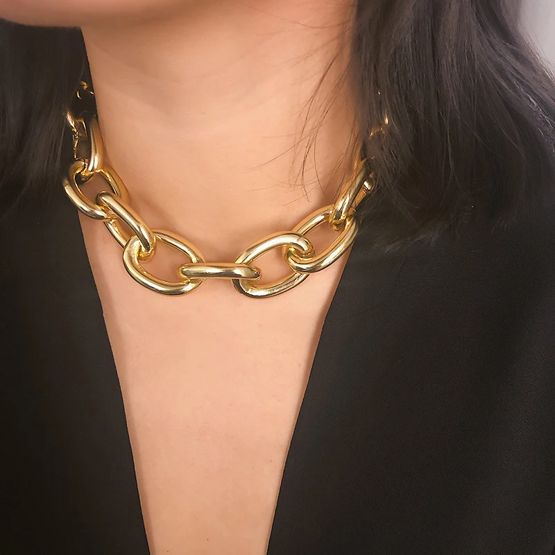 

Punk Metal Chain Choker Necklace Collar Statement Gold Color Heavy Clavicle Chain Choker for Women Jewelry Gift (KNK5049), Same as the picture