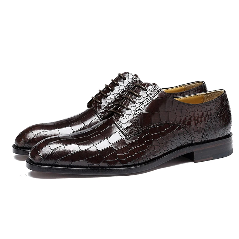 

Luxury Brand Goodyear welted Men Alligator Pattern handmade Shoes, Dark brown