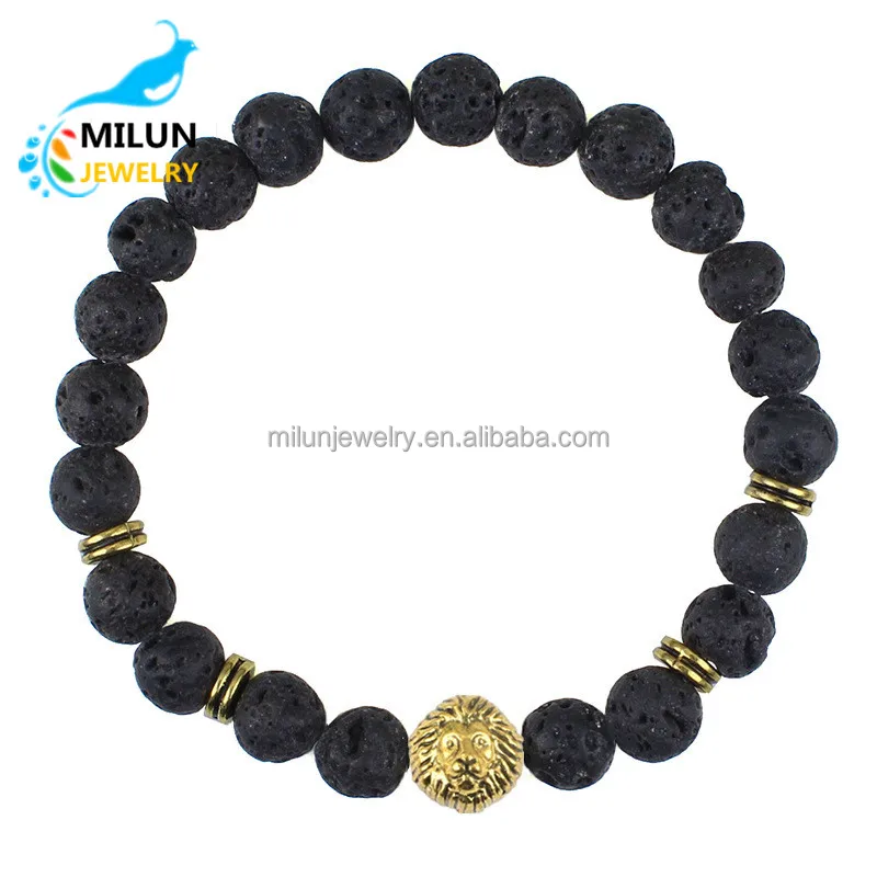 

Wholesale lion head natural lava stone beads charms bracelet men women, As picture shows