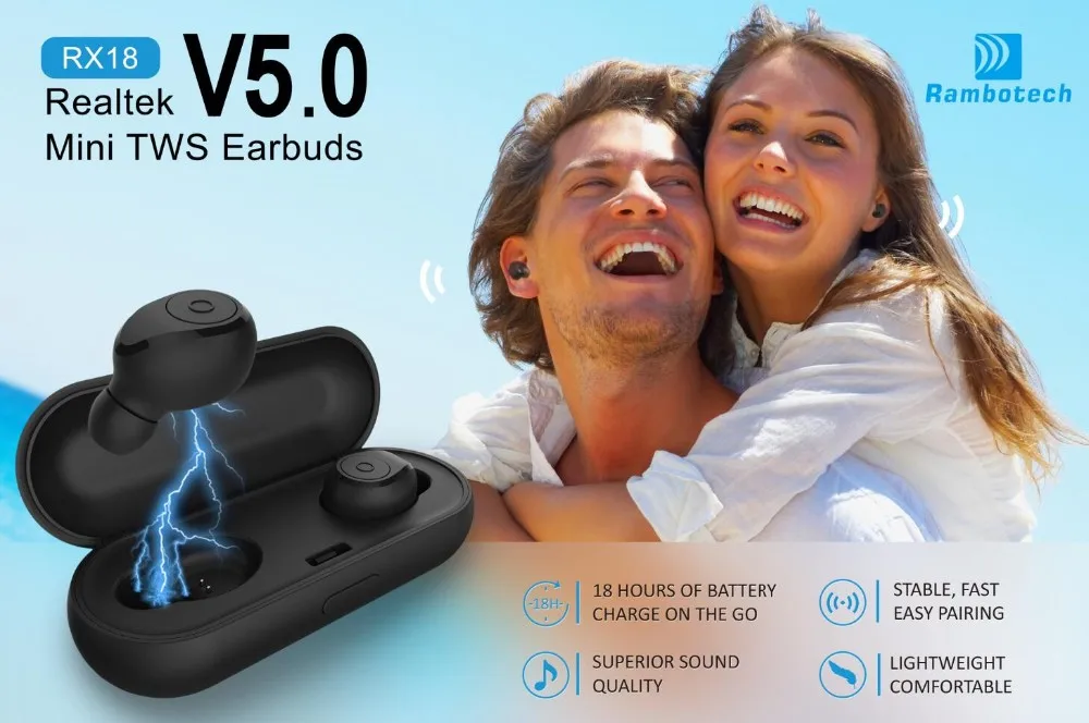 2019 TWS 7Hours New Arrival Headphone Wireless Sport Bluetooth Earphone BT Earbuds RX18 with Charging Case - ANKUX.COM