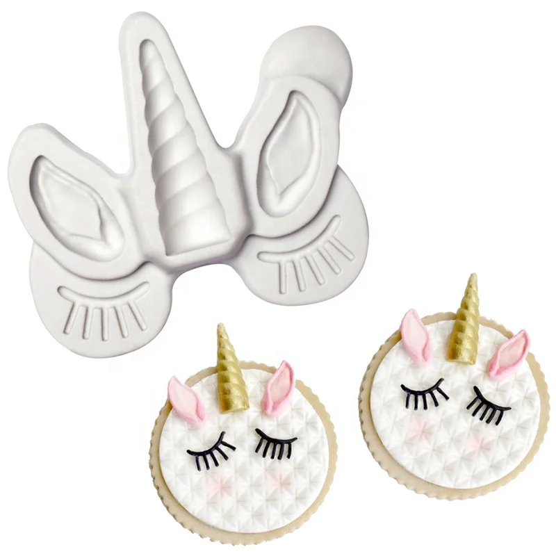 

Unicorn Ear Eye Horn Silicone Mold Cupcake Decoration Fondant Mold DIY Party Cake Decorating Tool, As picture or as your request