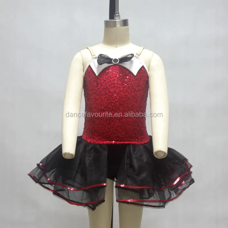 

Red Sequin Spandex Bodice Leotard with Black Leotard with Red Sequin Trim Jazz and Tap dance Costume 16269