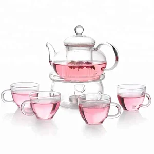 Chinese funky clear glass teapot set with infuser for sale