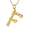 Women DIY 26 Letter Charm Bamboo Initial Pendant 18K Gold Plated Choker Necklace
