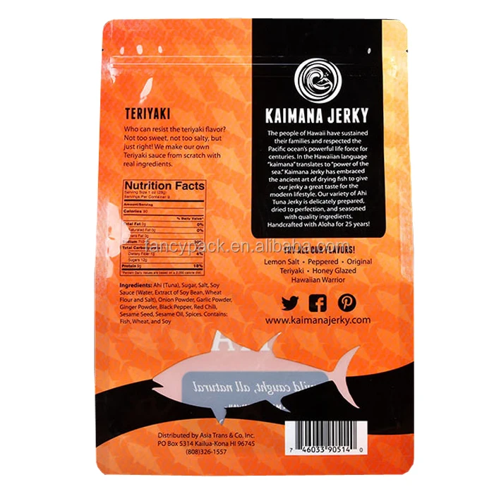 Stand Up Ziplock Pouch Bags For Fish Jerky Packaging,9 Oz Flat Bottom