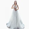 2019 newest design handmade light ice blue and white shining wedding dress