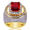 gold plated gemstone ring cz mens iced out zircon wedding ruby ring jewellery