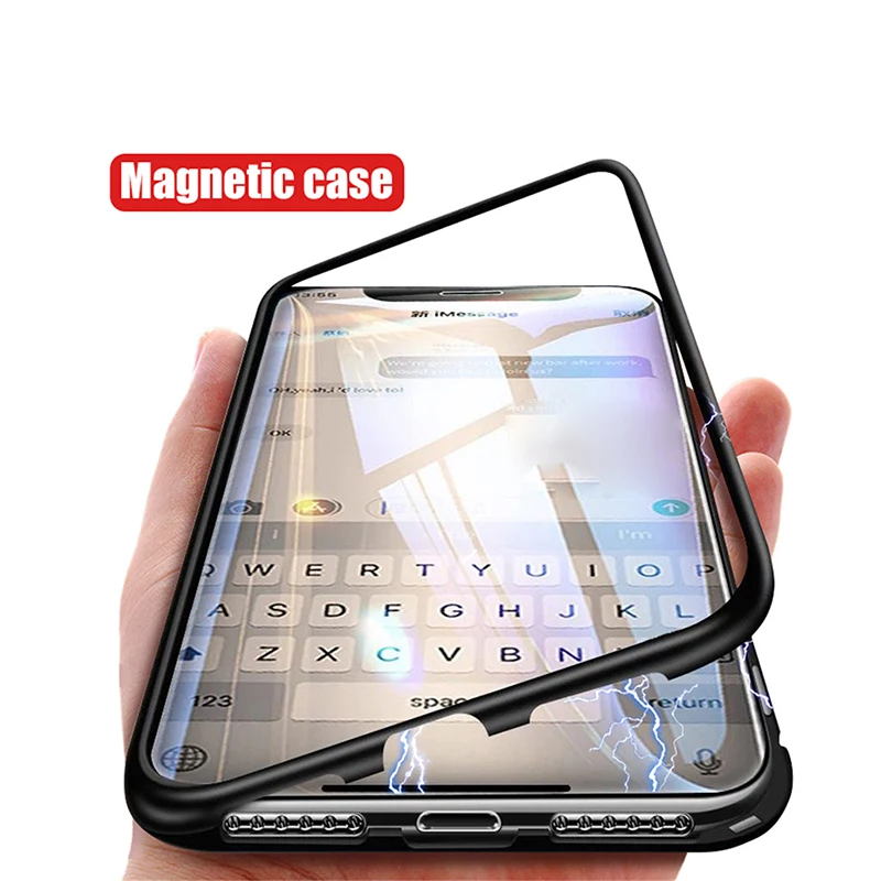

2019 new arrivals tempered glass magnetic phone case for iPhone Xs