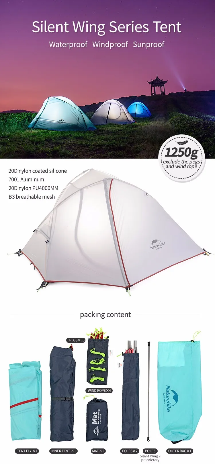 Naturehike Nature Hike Wind-wing Camping Tent For Trailer 1 Man - Buy ...