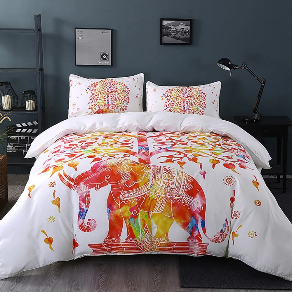 White And Red Bedding Set Boho Duvet Cover With Pillowcase Indian