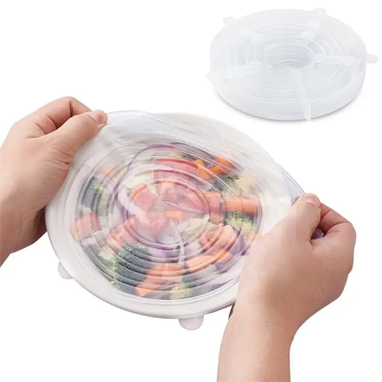 

Eco-Friendly Kitchen Food Fresh Flexible Silicone Stretch Lids, Transparent;blue;yellow;pink