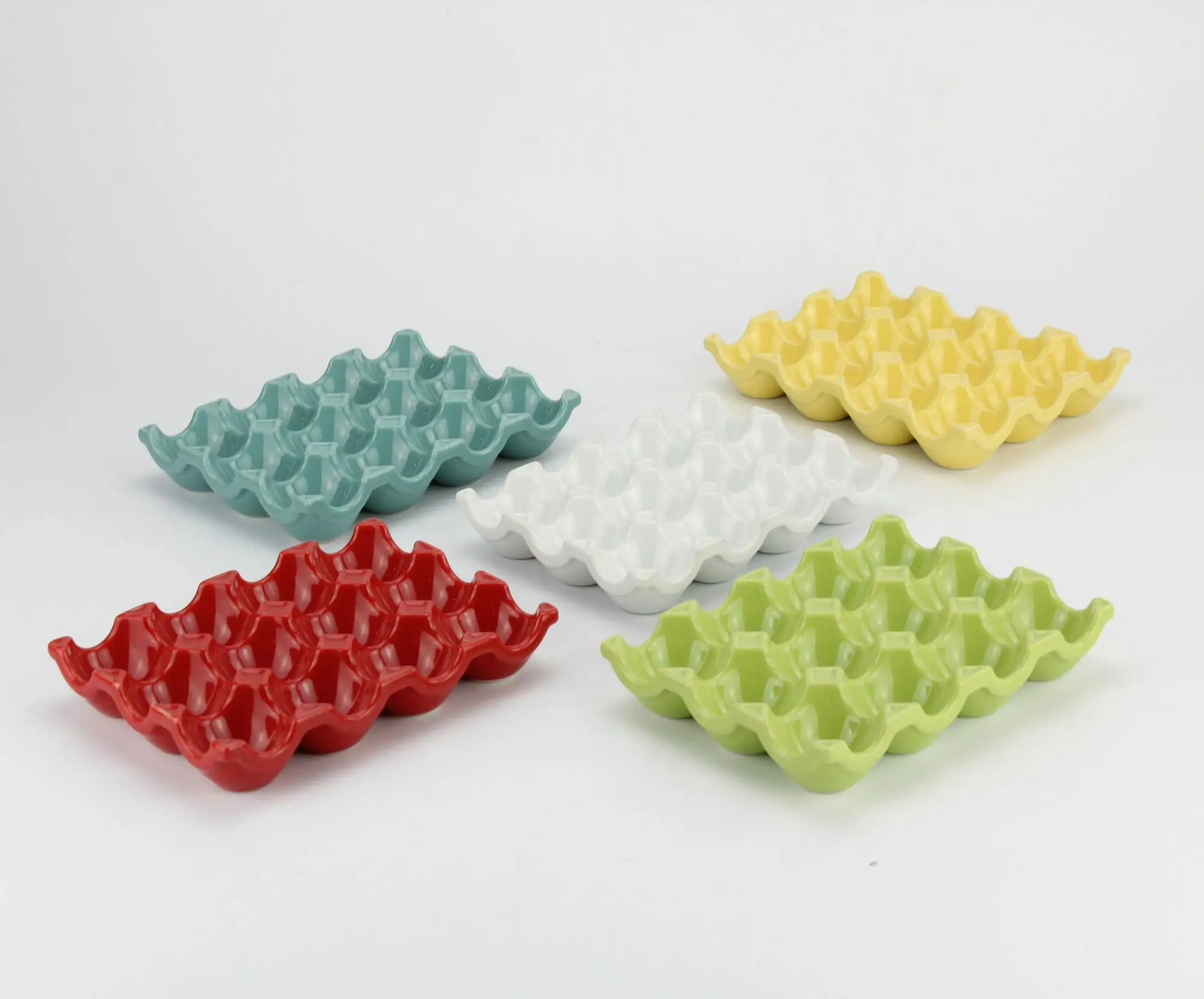 Square shape colorful ceramic egg holder tray for camping set