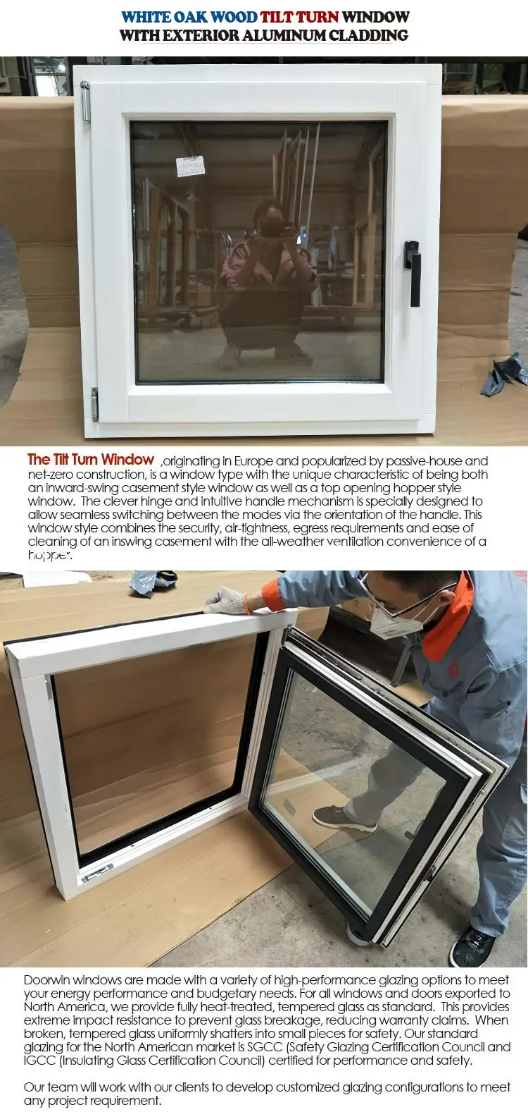 American OAK timber White Wooden Window Design Tilt Turn European Style Window