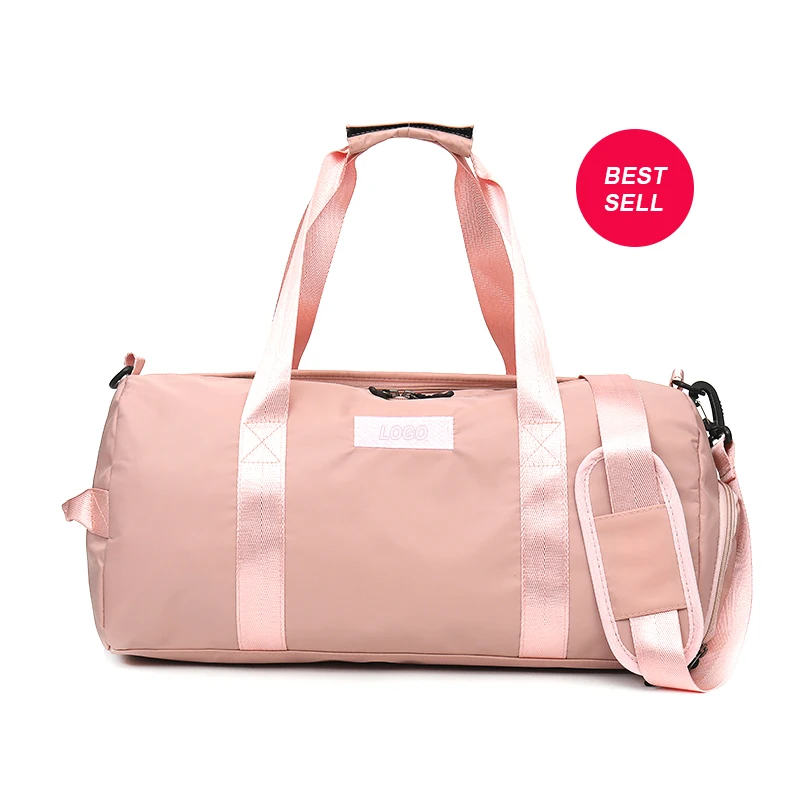 

lady pink waterproof nylon custom logo luggage sports travel duffel bag with shoe compartment, Pink, black or custom