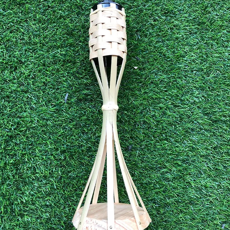 Bamboo Torch 35cm Table Top Model Natural Color With Weaving Wooden Base Tiki Torch Garden Torch