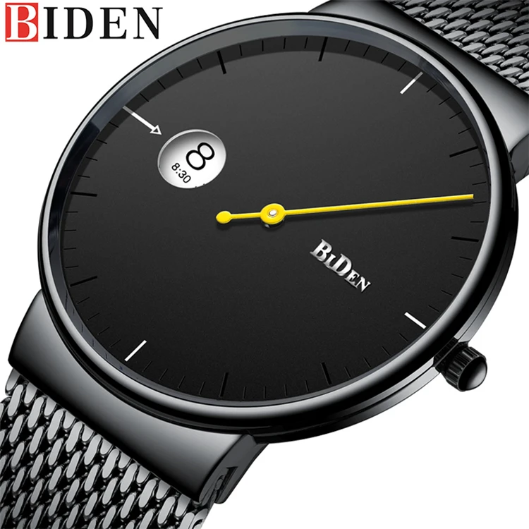 

BIDEN 0049 New Creative Design Unique Men's Watches Brand Sport Full Mesh Band Quartz Black Clock, Black,white