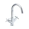 Chrome Kitchen Faucet Swivel Spout Dual Cross Lever Head Single Hole Hot Cold Water Kitchen Sink Tap