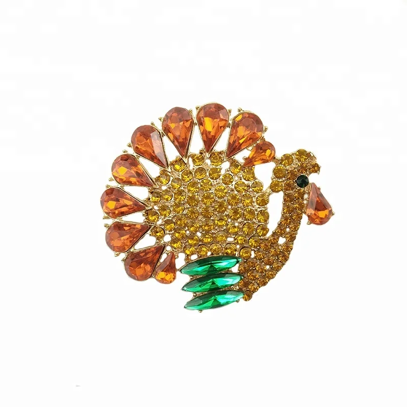 

50mm Rhinestone Thanksgiving Day Gift Turkey Bird Pin Brooch, As your request