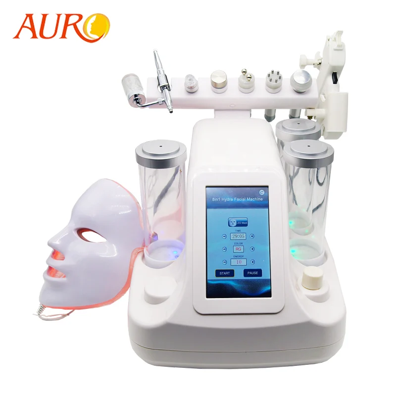 

Au-S515B AURO 8 in 1 facial Beauty Machine 8in1 beauty multi-functional hydra h2o2 facial machine with 7 color mask