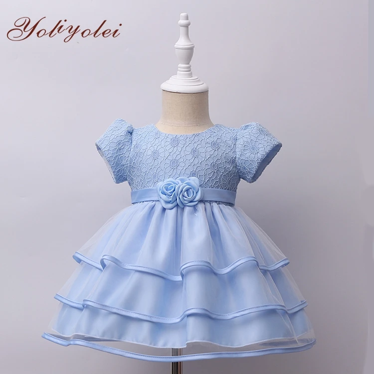 

New Arrival High Quality Material Embroidery Baby Girl Ruffle Dress For Little Girl, Blue