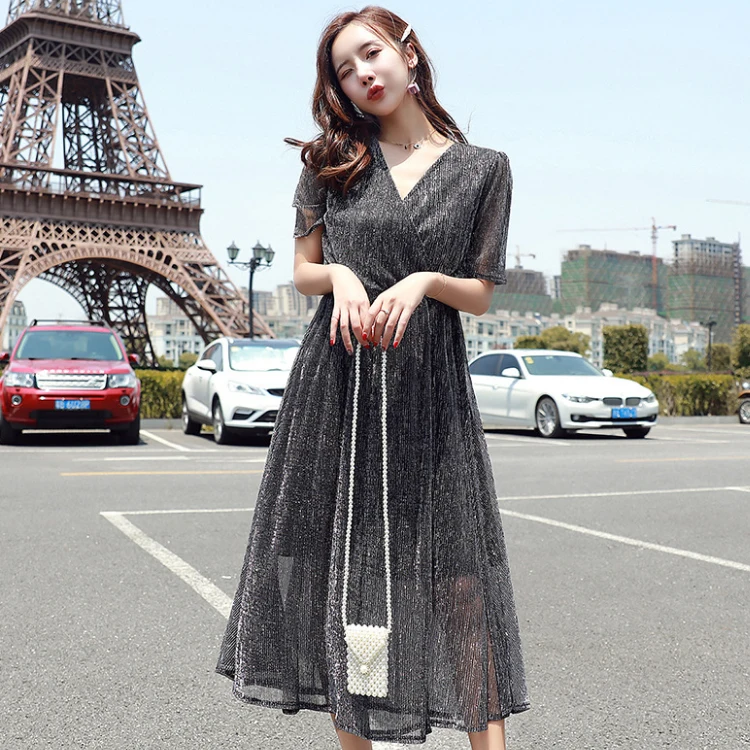 

Summer New Design Bling Bling Fashion V-neck Maternity Long Dress