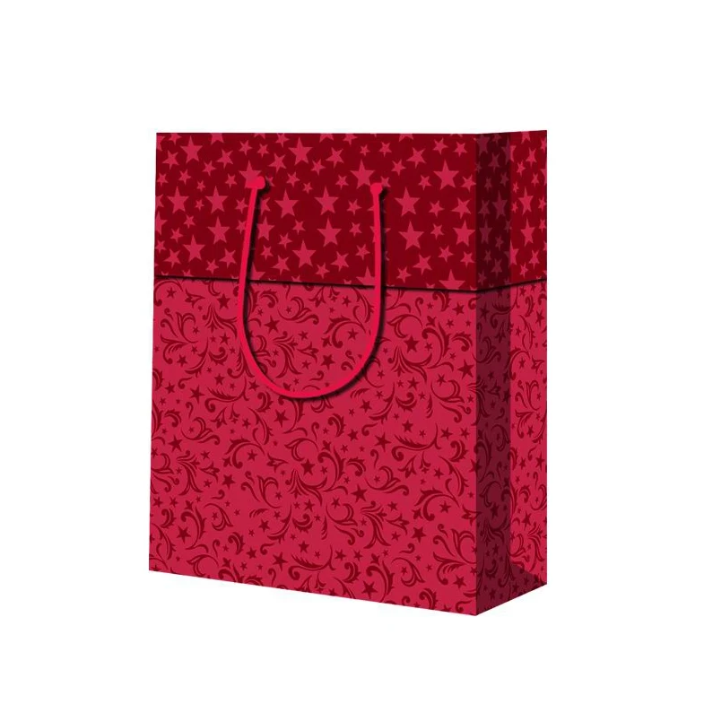 Foldable Double Handle Durable Red Fancy Square Bottom Paper Hand Bags