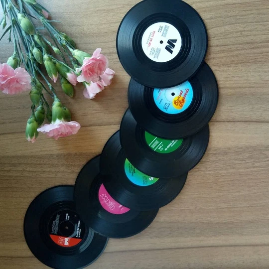 

6pcs/ set Vintage spinning Retro Vinyl Reco6pcs/ set Vintage spinning Retro Vinyl Record Coasters, N/a