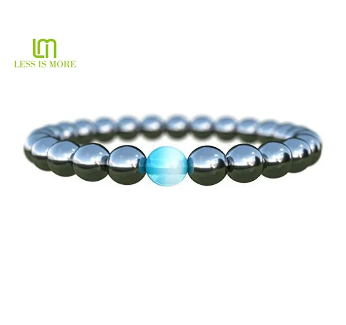 

Mens Bracelet Semi-Precious Natural Stones Onyx or Hematite Handmade bracelets with blue opal