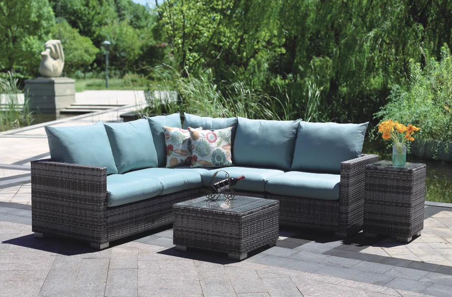 Sectional Style Ratan Set With Comfortable Blue Sofa Cushions/hb41.9167 ...