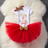 

3 Pcs Baby Girl Clothes 1st Birthday Outfits Toddler Girls Dresses 1 Year Birthday Party Kid Tutu Dress with Sequin Bow Headband