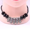 Black Punk O-ring Black PU Leather Bead Choker Necklace Goth Ghost Pendant Choker Collar Chain for Women Girl