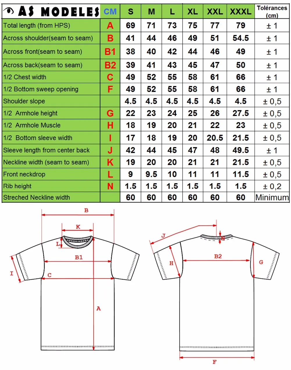 Таблица размеров футболок