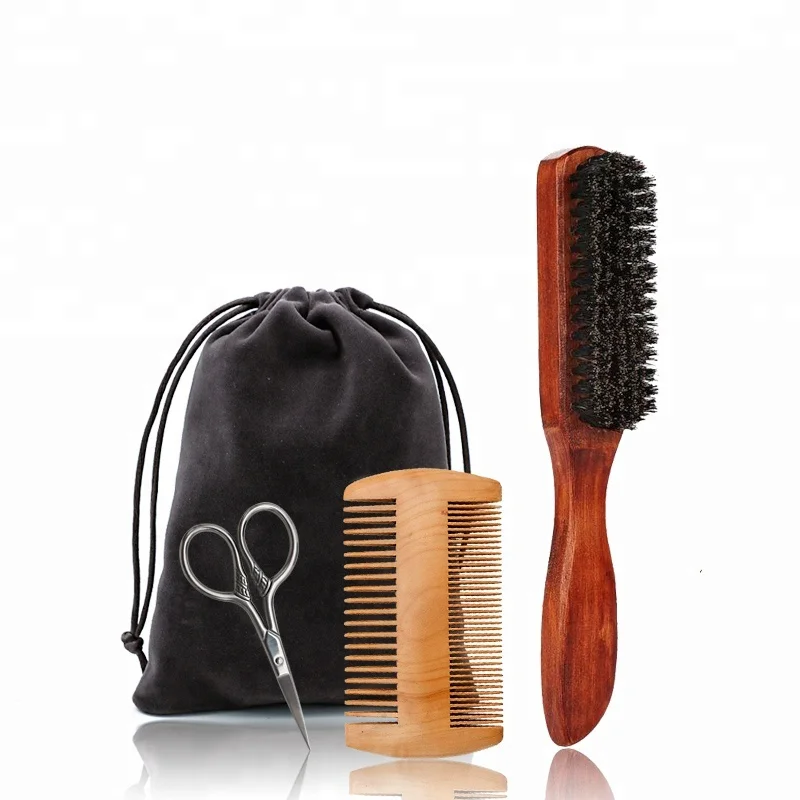 

Portable Gift Bag Beard Grooming Trimming Kit Beard Comb And Brush Set For Men Care