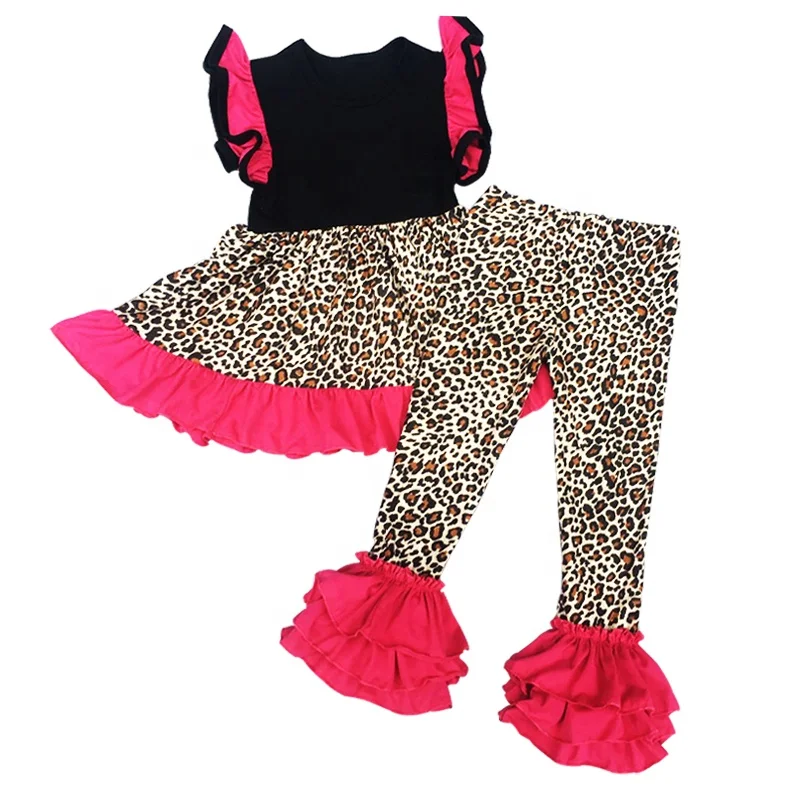 

Boutique Flutter Dress Bell Pants Sets Clothes Leopard Tunic Shirt Baby Girl Top Girl Clothes