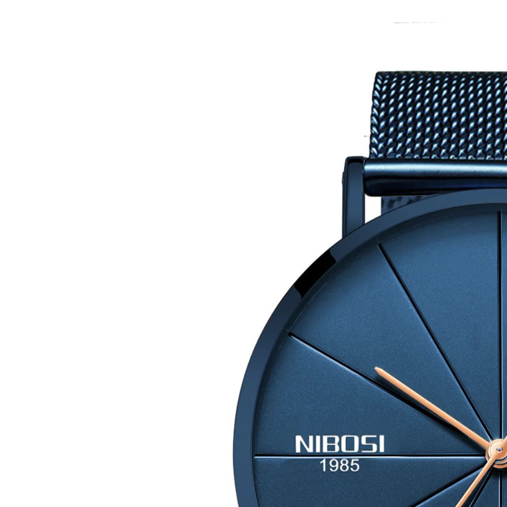 
NIBOSI 2321 Watch 40mm Unisex Ultra Thin IP Blue Minimalist Watch Men 
