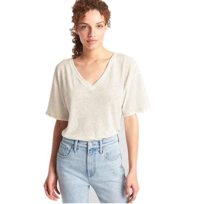 Wholesale  V-neck Polyester Plain Shirt Custom Blank Bamboo Cotton T Shirt Women