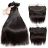 Peruvian Straight Hair 3 Bundles With Frontal Closure Virgin Human Hair 13x4 Pre Plucked Lace Frontal With Bundle