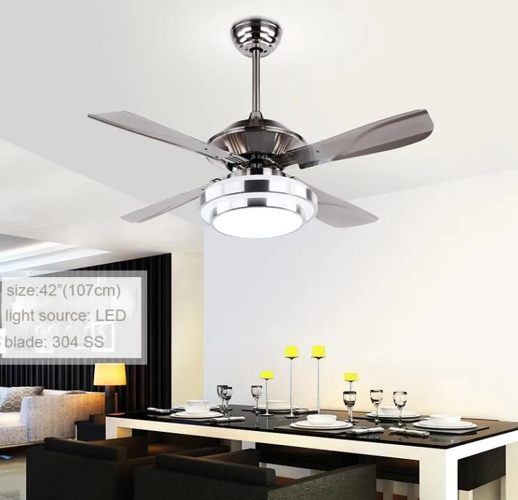 42 Inch Five Wood Blade Ceiling Fan With Led Lights Energy Saving Ac Dc ...