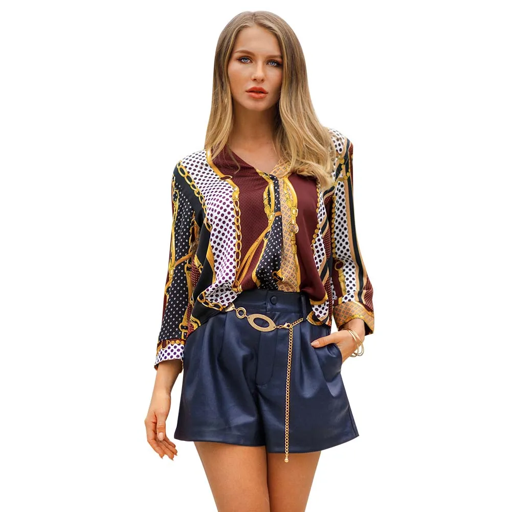 

Custom color matching chiffon v-neck polka dot shirt spring sexy silk top women