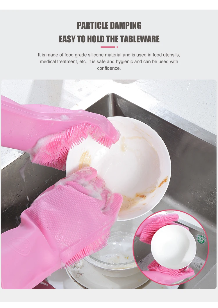 Silicone Gloves with Wash Scrubber, Reusable Dish washing Heat Resistant Cleaning Gloves