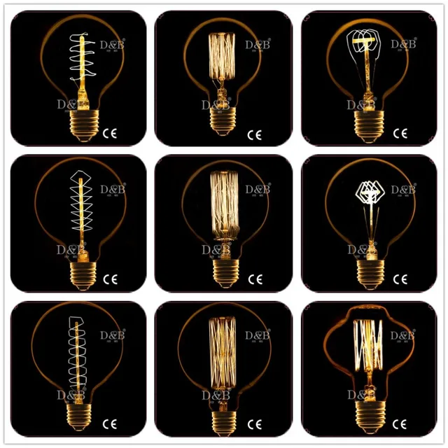 vintage vetro tungsten filament e27 globe edison light bulb lamp