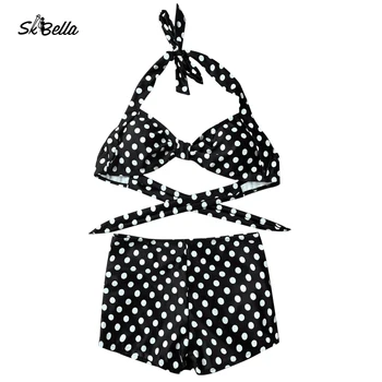 2018 Sexy Girls Thong Bathing Suits Polka Dot Strapless Halter Bow ...