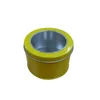 round candle tin, tea tin, cosmetic tin with clear PVC window