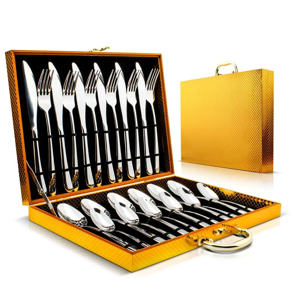 

MOQ 1piece high mirror polish heavy duty stainless steel 24pcs cutlery sets, Silver;gold;black;rainbow color
