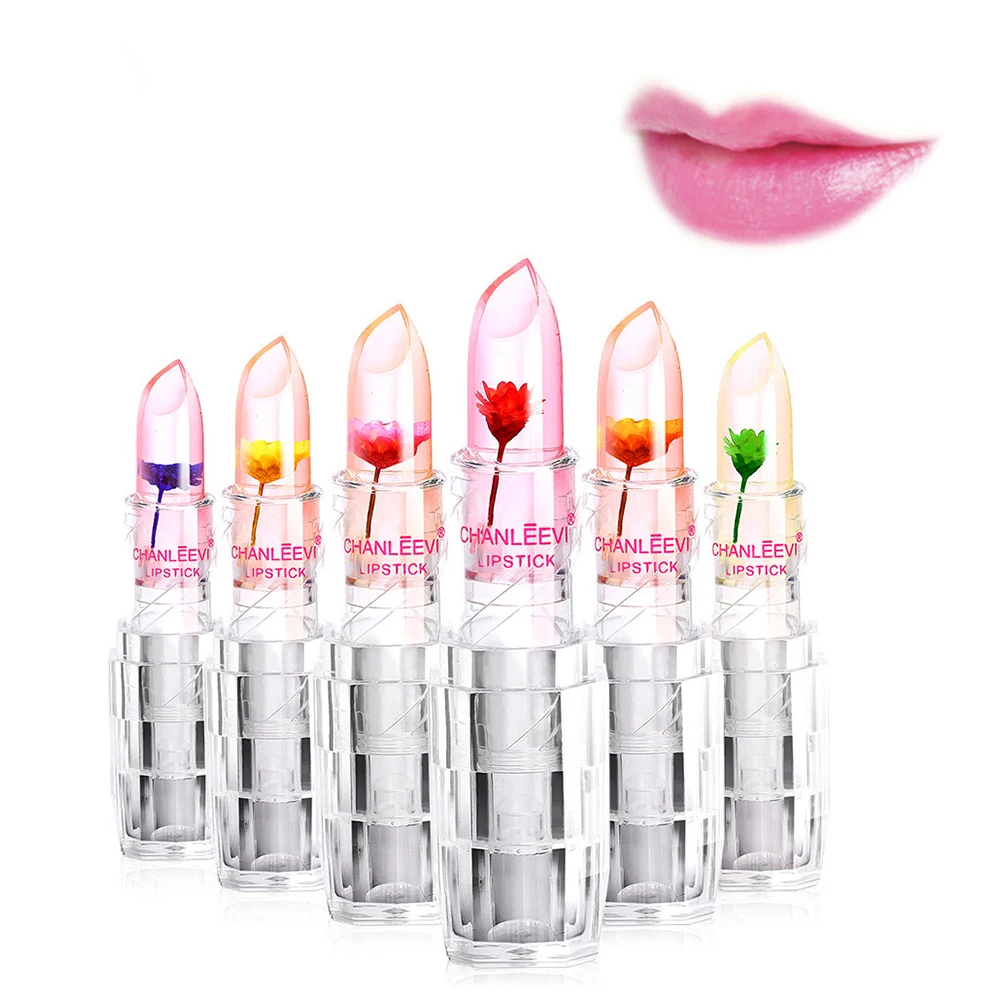 Hot Sale 6 Colors Cosmetic Crystal lip Stick Jelly Flower Lipstick